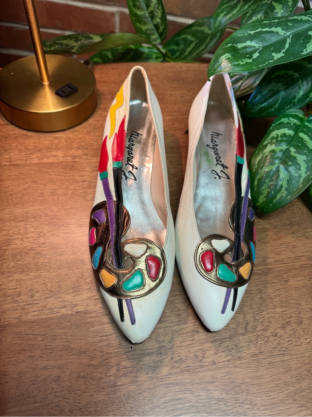 Margaret J Ivory Heels with Multicolor Palette Appliqué
